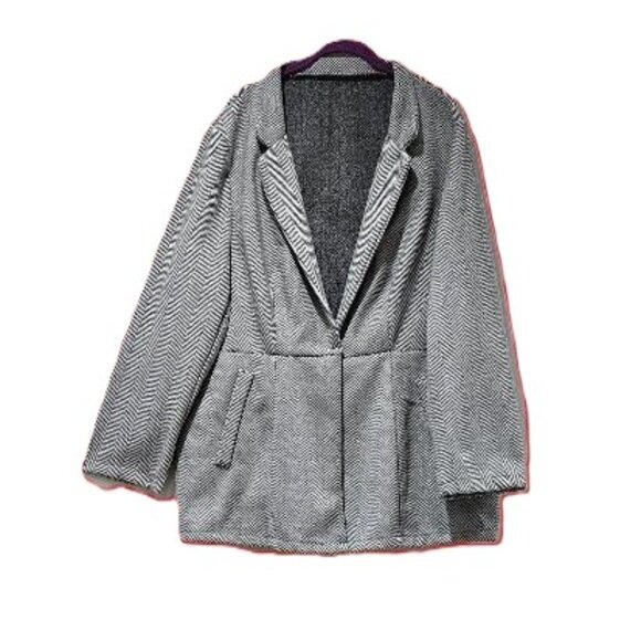 TRENDY GREY HERRINGBONE WRAP BLAZER JACKET  4X  COAT Y2K RETRO WINTER CLASSIC - Picture 2 of 8
